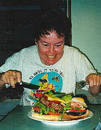 Jean attacking the Yowie burger