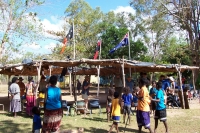 The meeting area, with the Australian, Northern Territory, and Aboriginal flags
