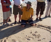 Len with animal tracks, Bigge Island